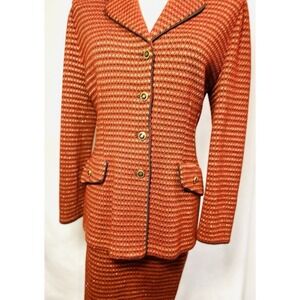 ST.JOHN Women's Orange‎ Brown Metallic Gold Shimmer Trim Jacket & Skirt Sz 4
